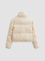 Creamy Latte Quilted Mockneck Puffer Jacket