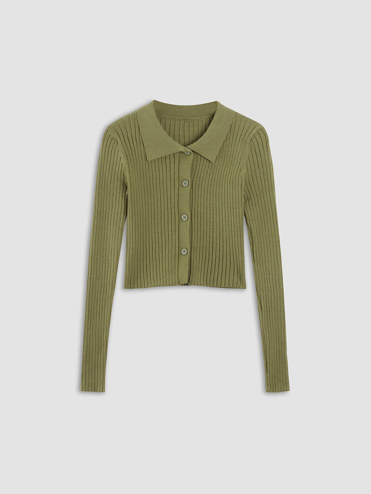 Matcha Cake Ribbed Collared Blouse