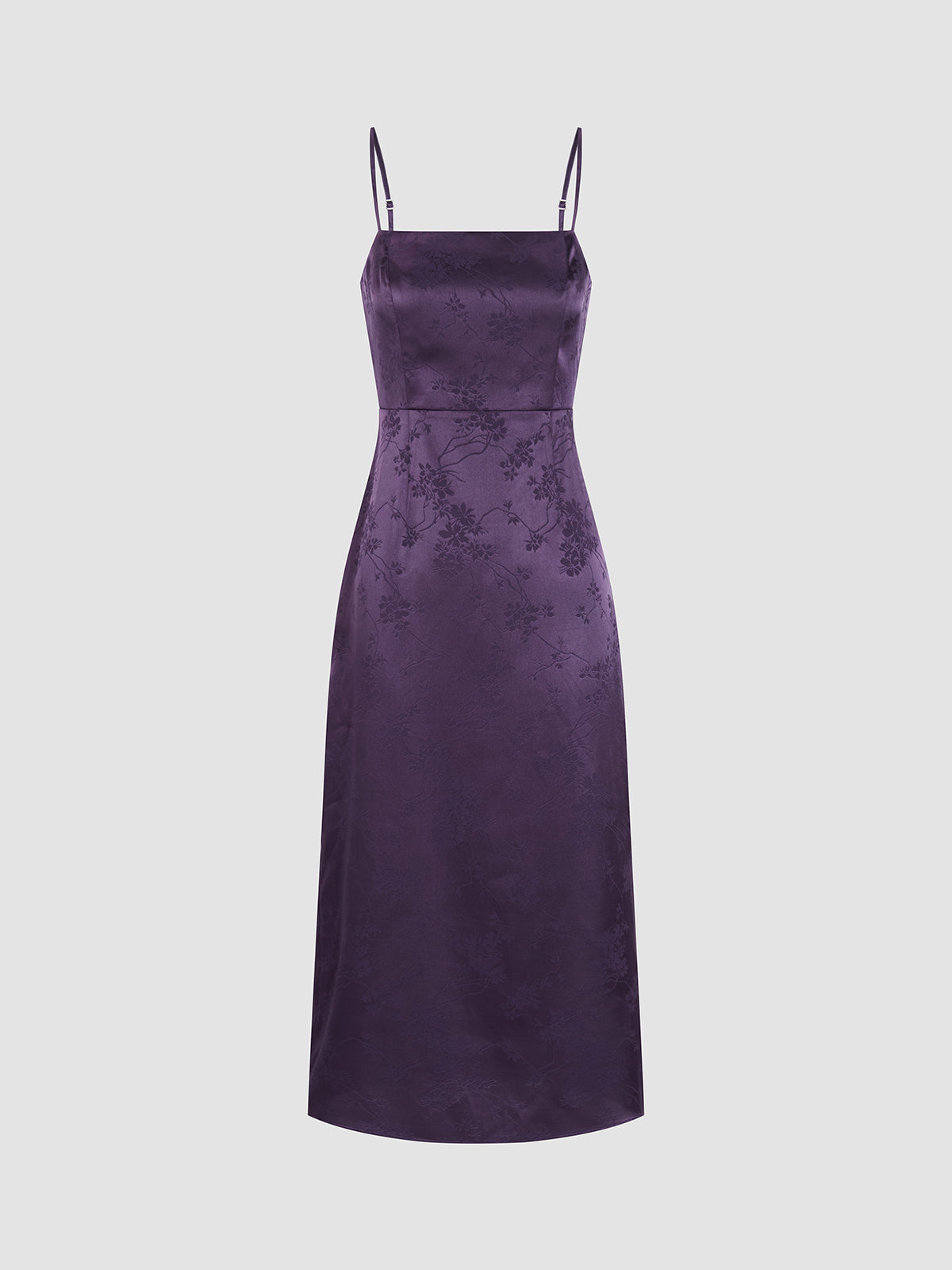 Lilac Blooms Strap Slit Satin Long Dress