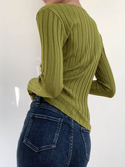 Matcha Cake Ribbed Blouse