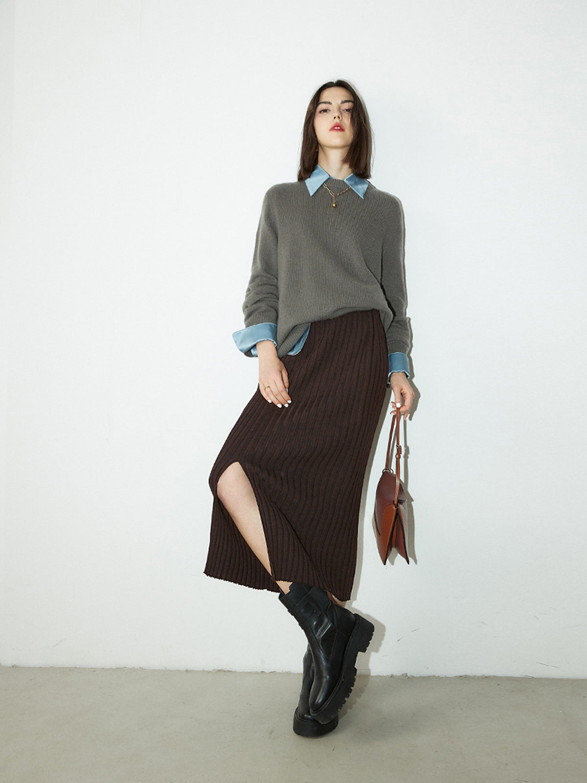 Ribbed Long Knitted Midi Skirt