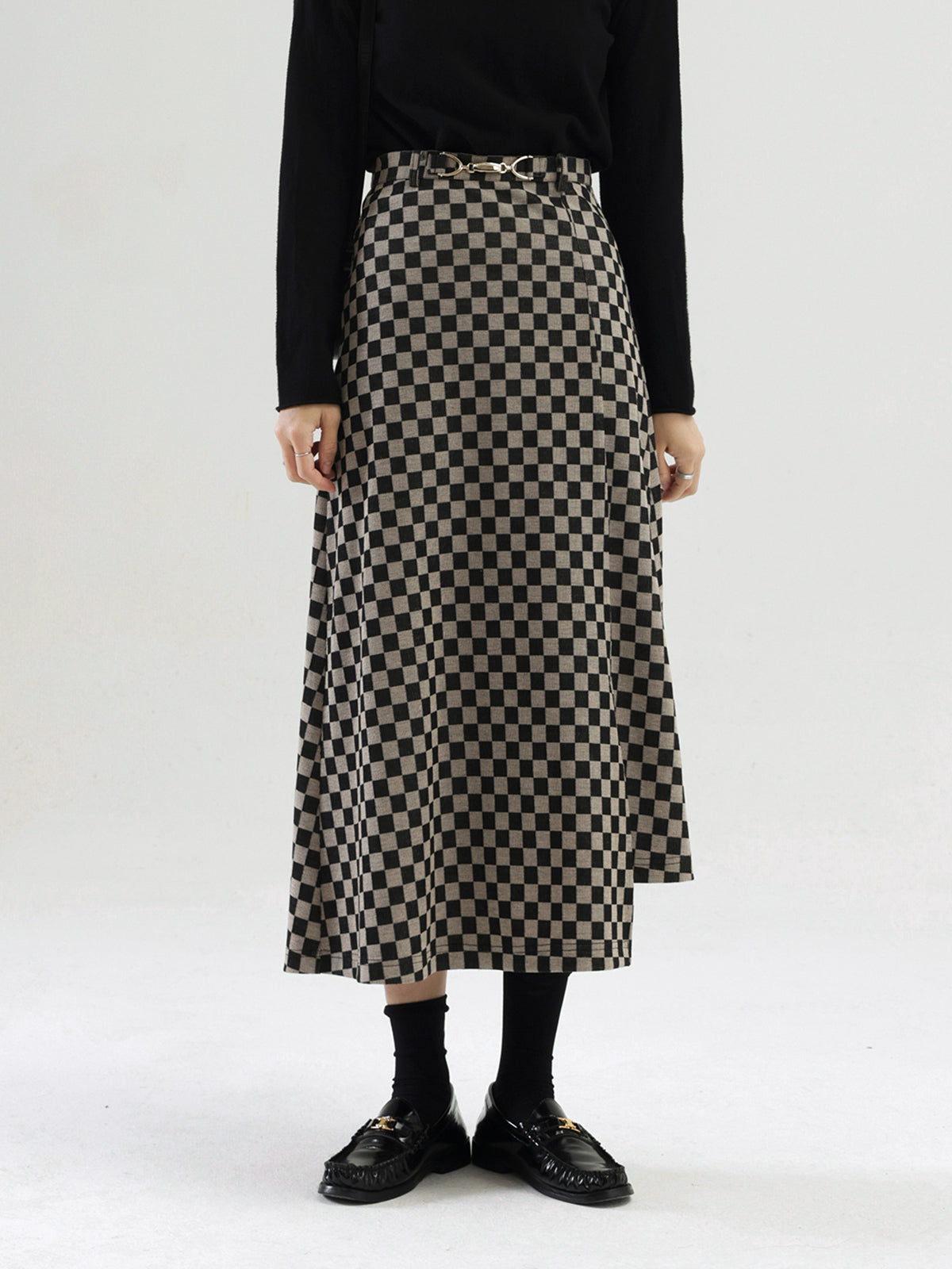 Checkered Long Slit Skirt