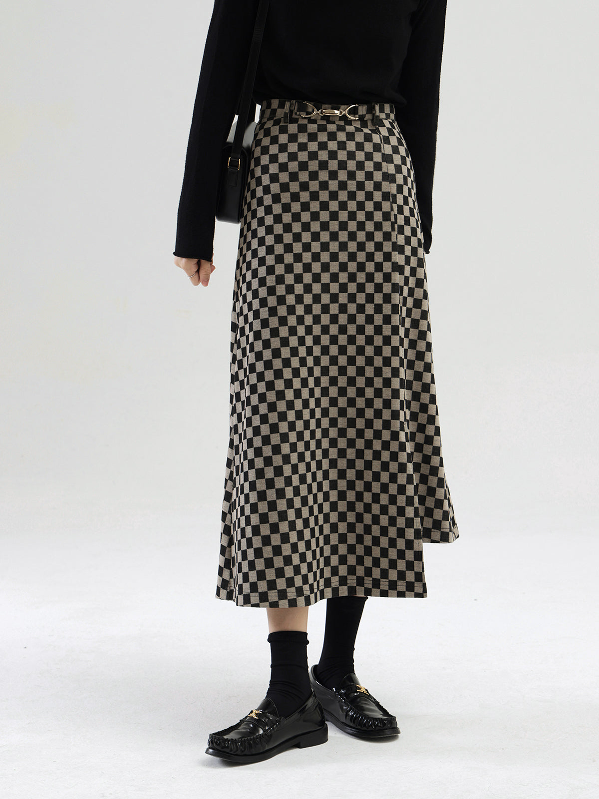 Checkered Long Slit Skirt