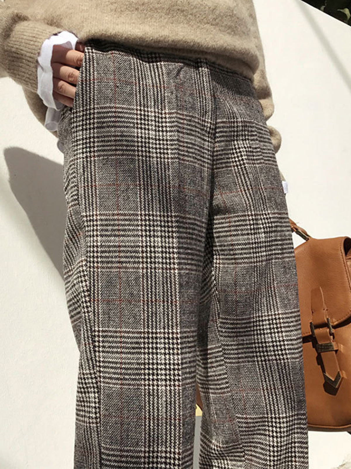 Glen Plaid Straight Leg Pants