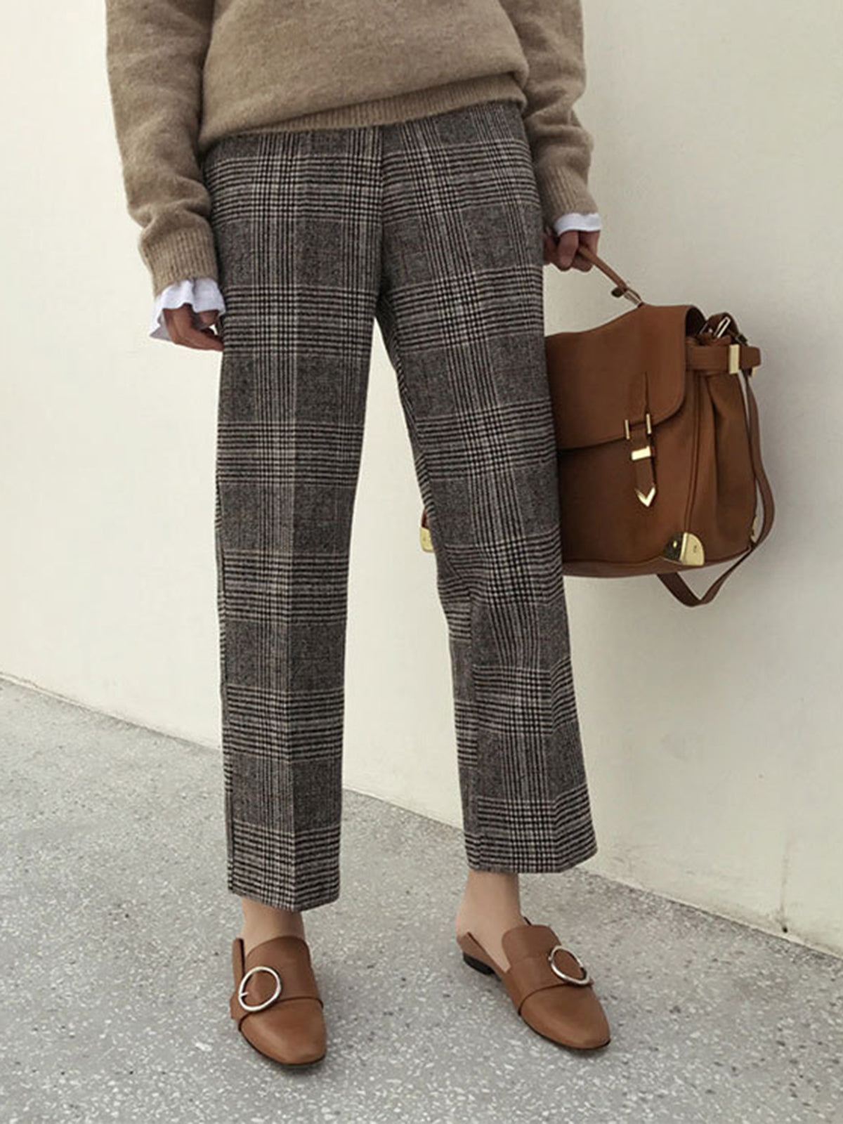 Glen Plaid Straight Leg Pants