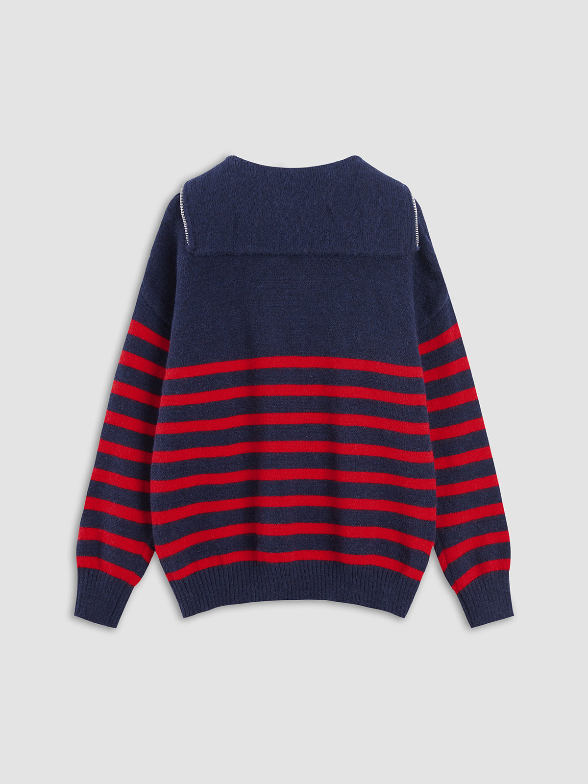 Ruby Red Stripe Zip Collared Sweater