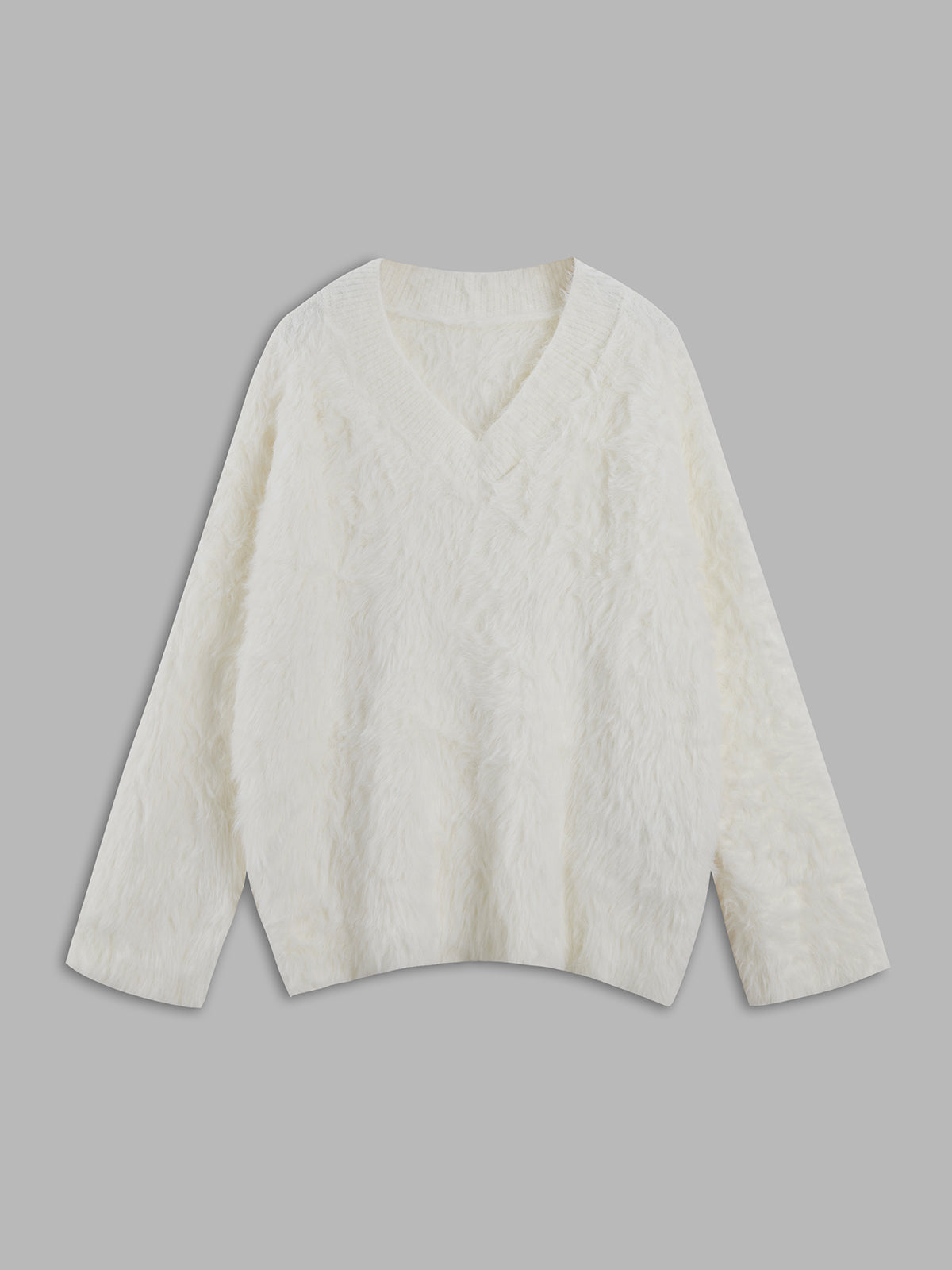 Winter Snow Furry V-Neck Sweater