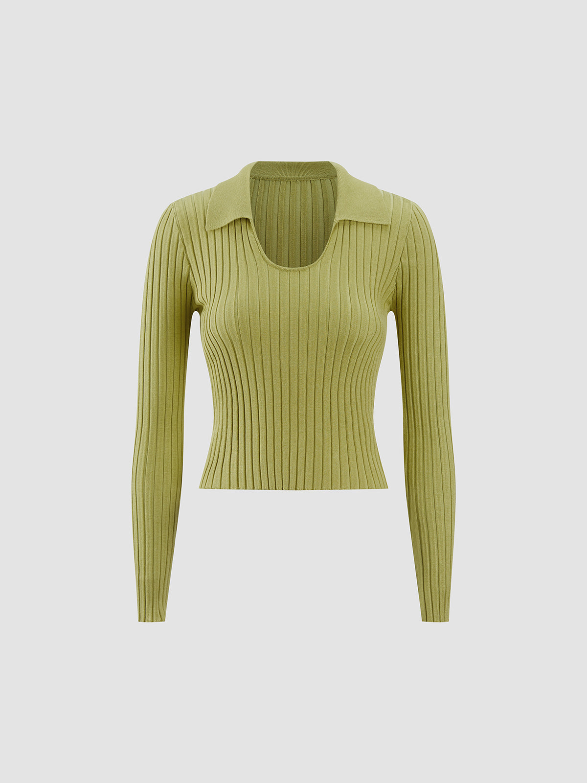 Long Sleeve Collar Detail Knitted Top