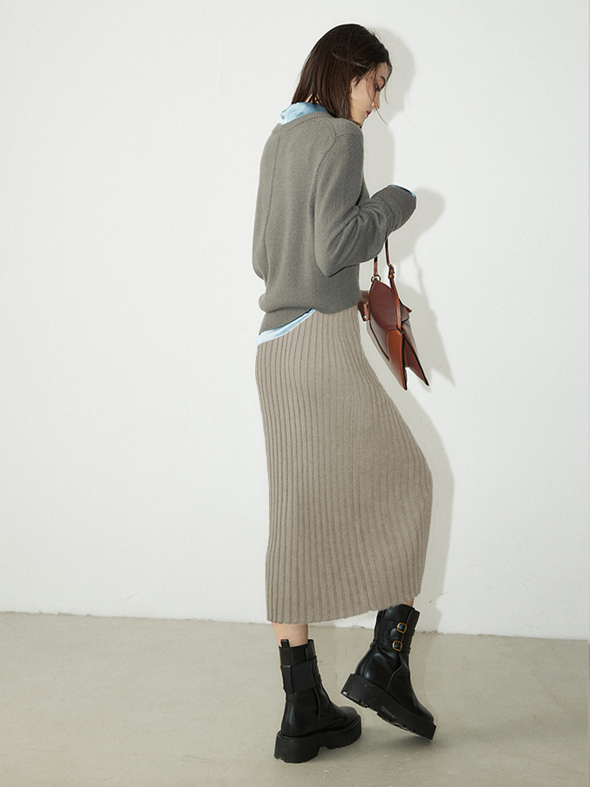 Ribbed Long Knitted Midi Skirt