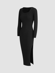 Long Sleeve Rib Long Sweater Dress