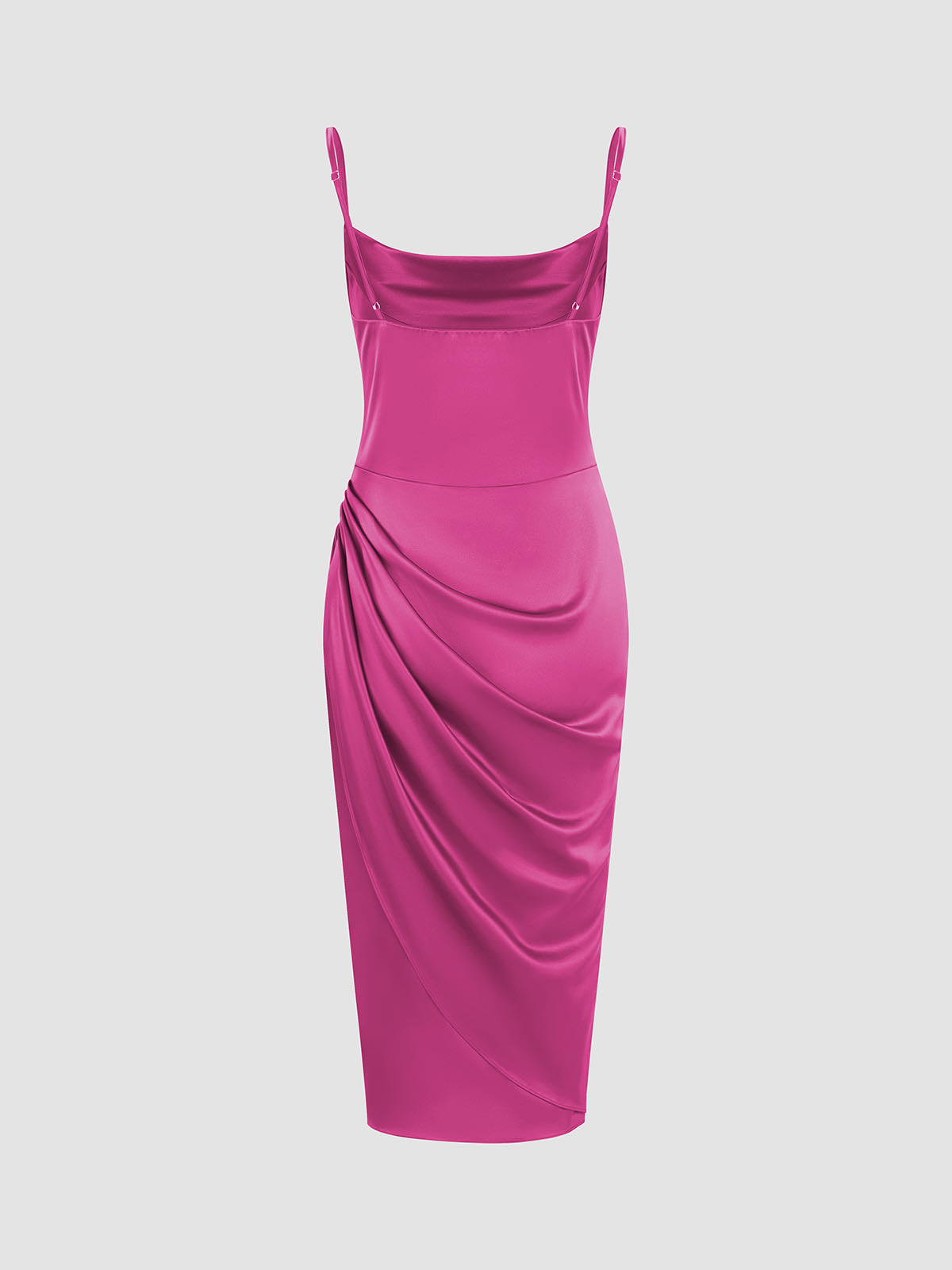 Solid Cowl Ruched Satin Long Dress