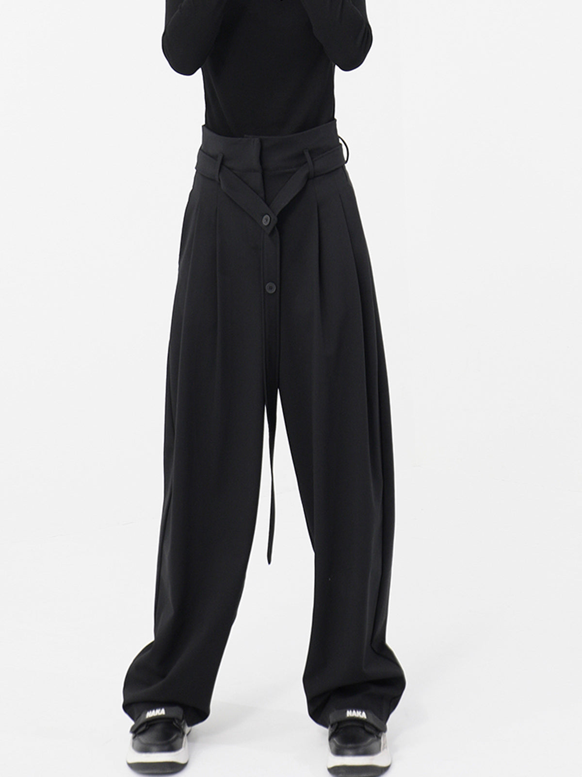 High Waisted Belted Straight Leg Pants