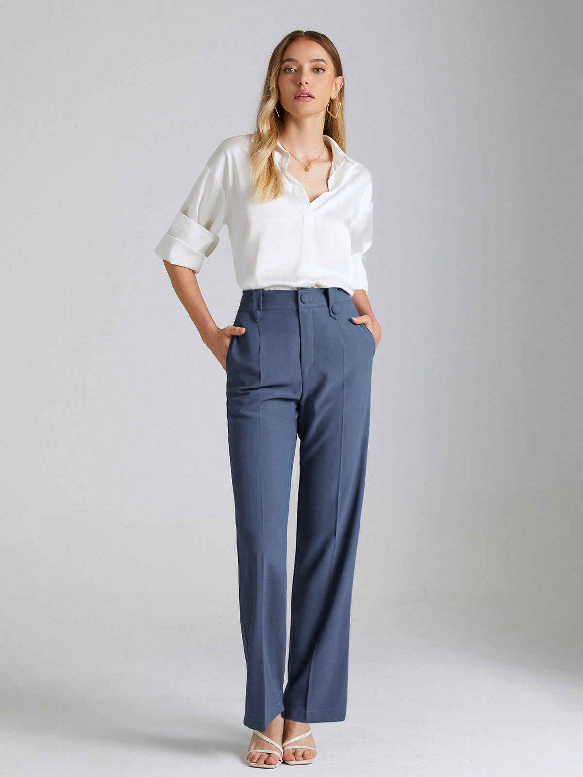 High Waisted Seam Detail Straight Leg Trousers