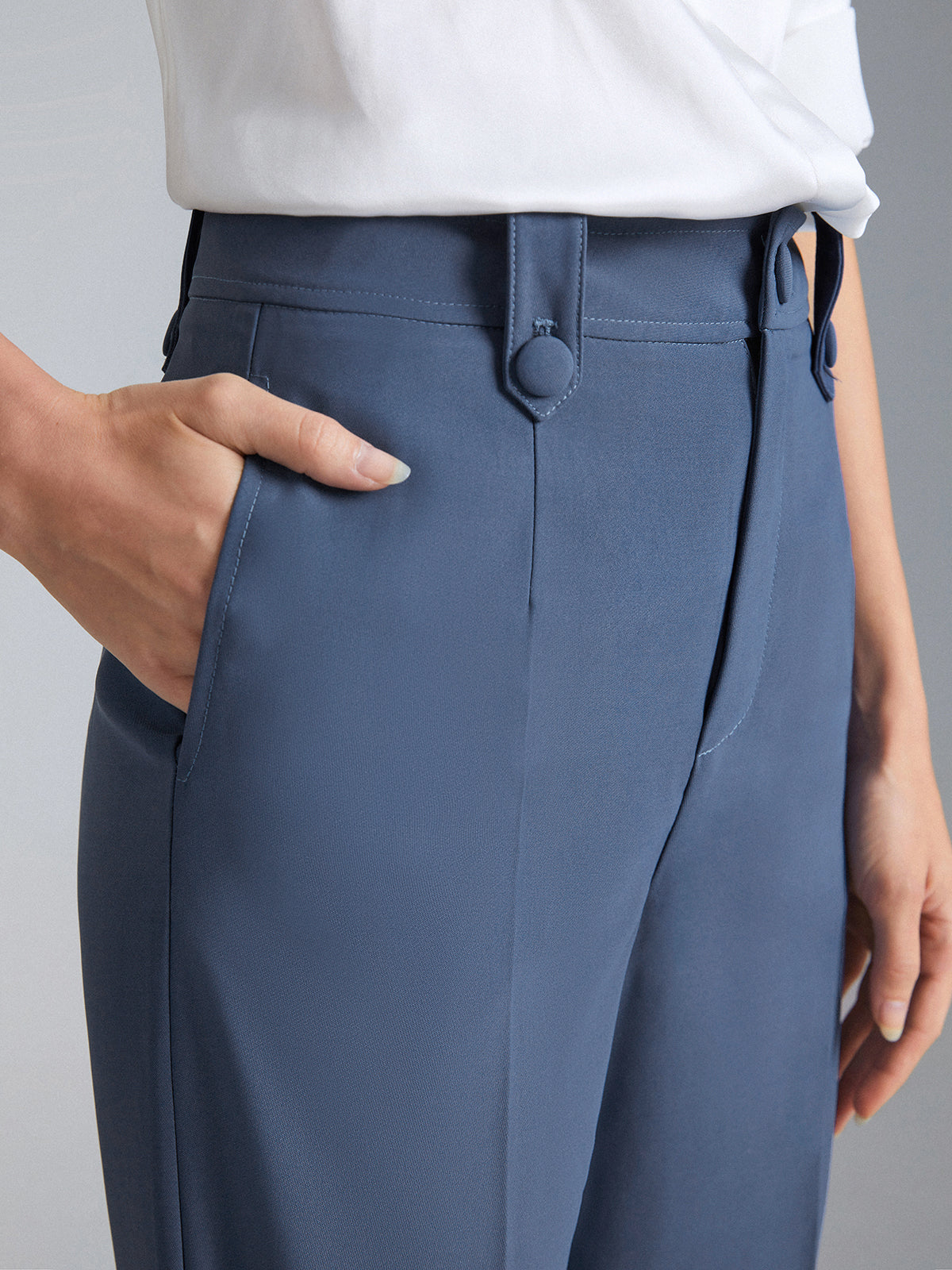 High Waisted Seam Detail Straight Leg Trousers