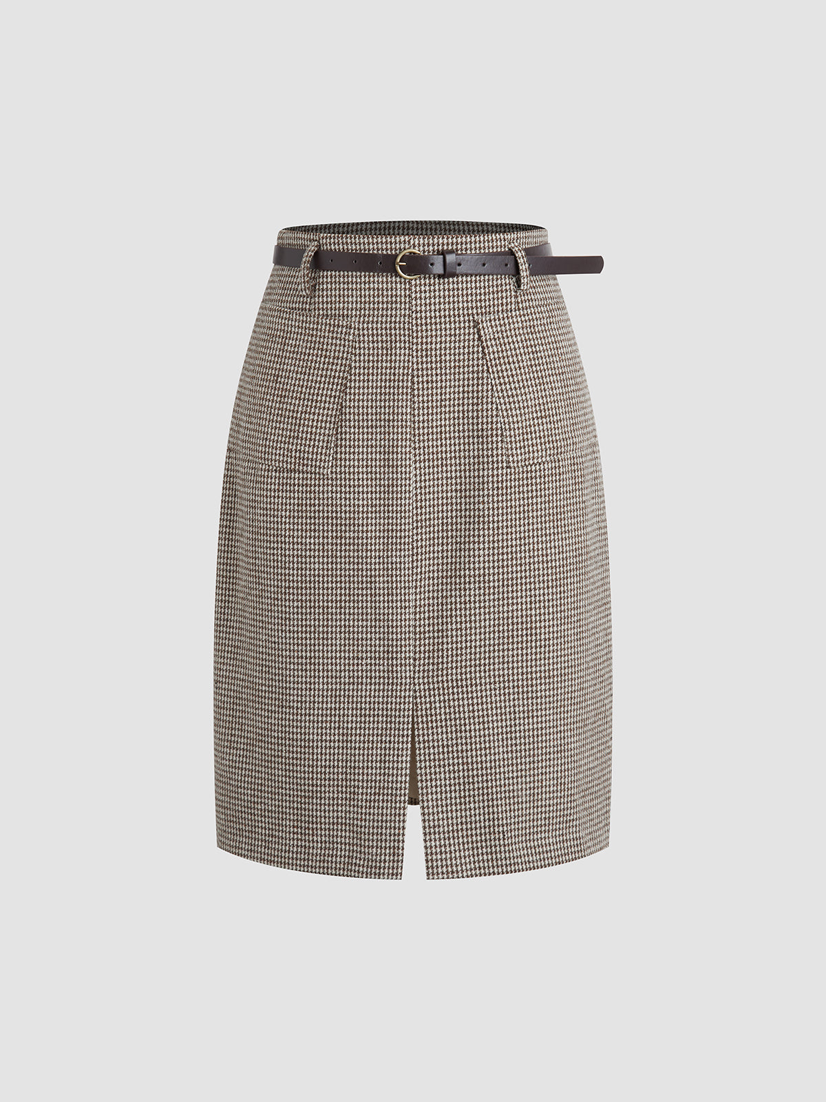 Houndstooth Zip Belted Skirt