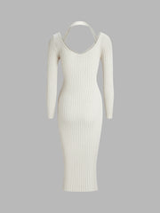 Ivory Halter Long Sleeve Midi Sweater Dress