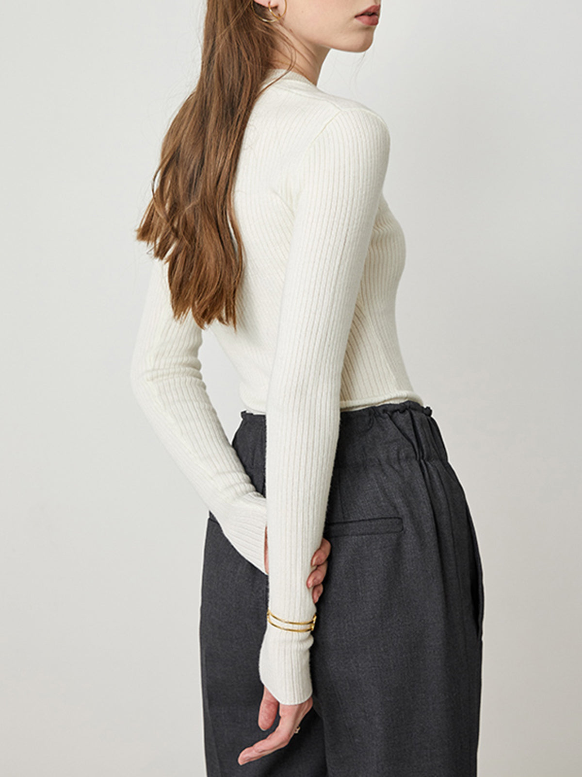 Solid Long Sleeve Rib Sweater