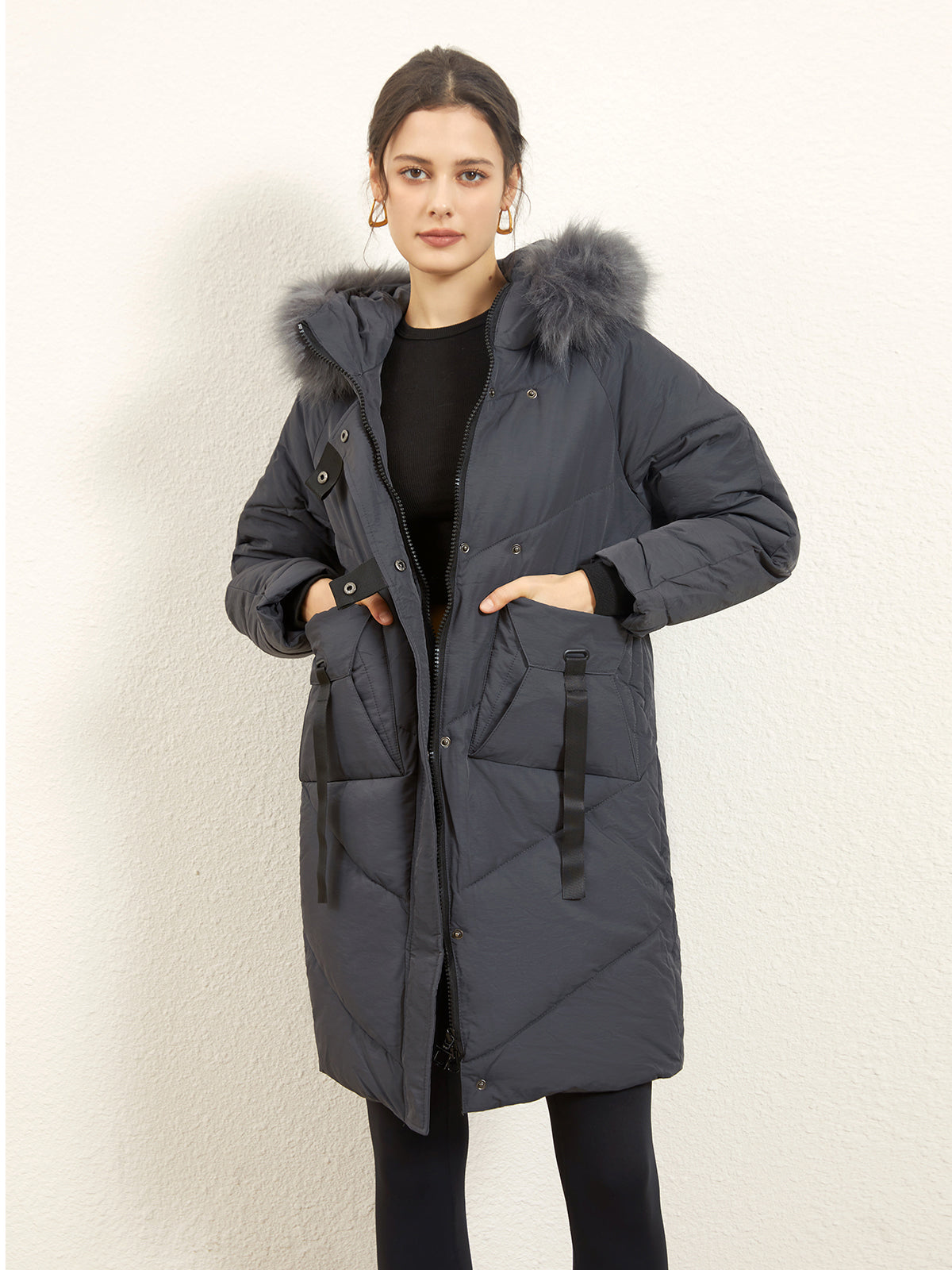 Lightweight Faux Fur Trim Quilted Parka Coat