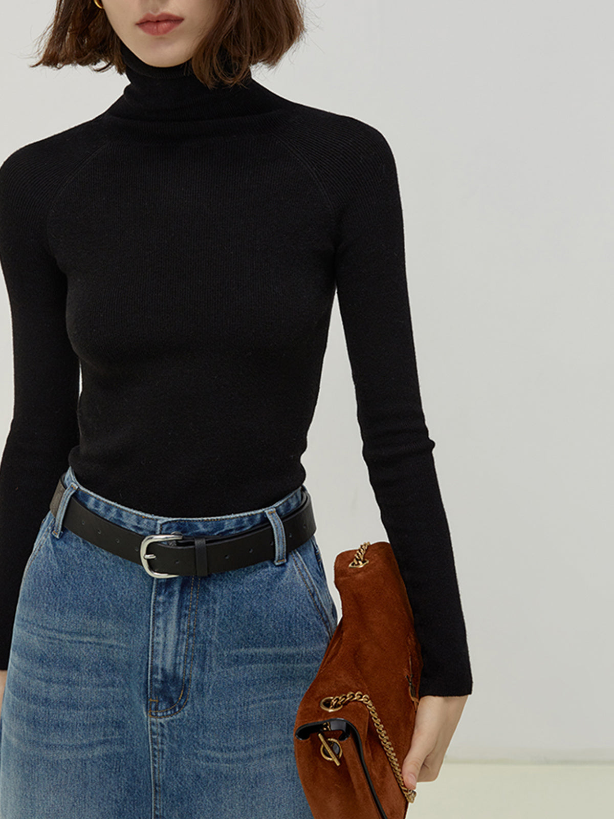 Solid Ribbed Wool Knit Top