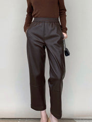 Faux Leather Fleece Lined Straight Leg Pants