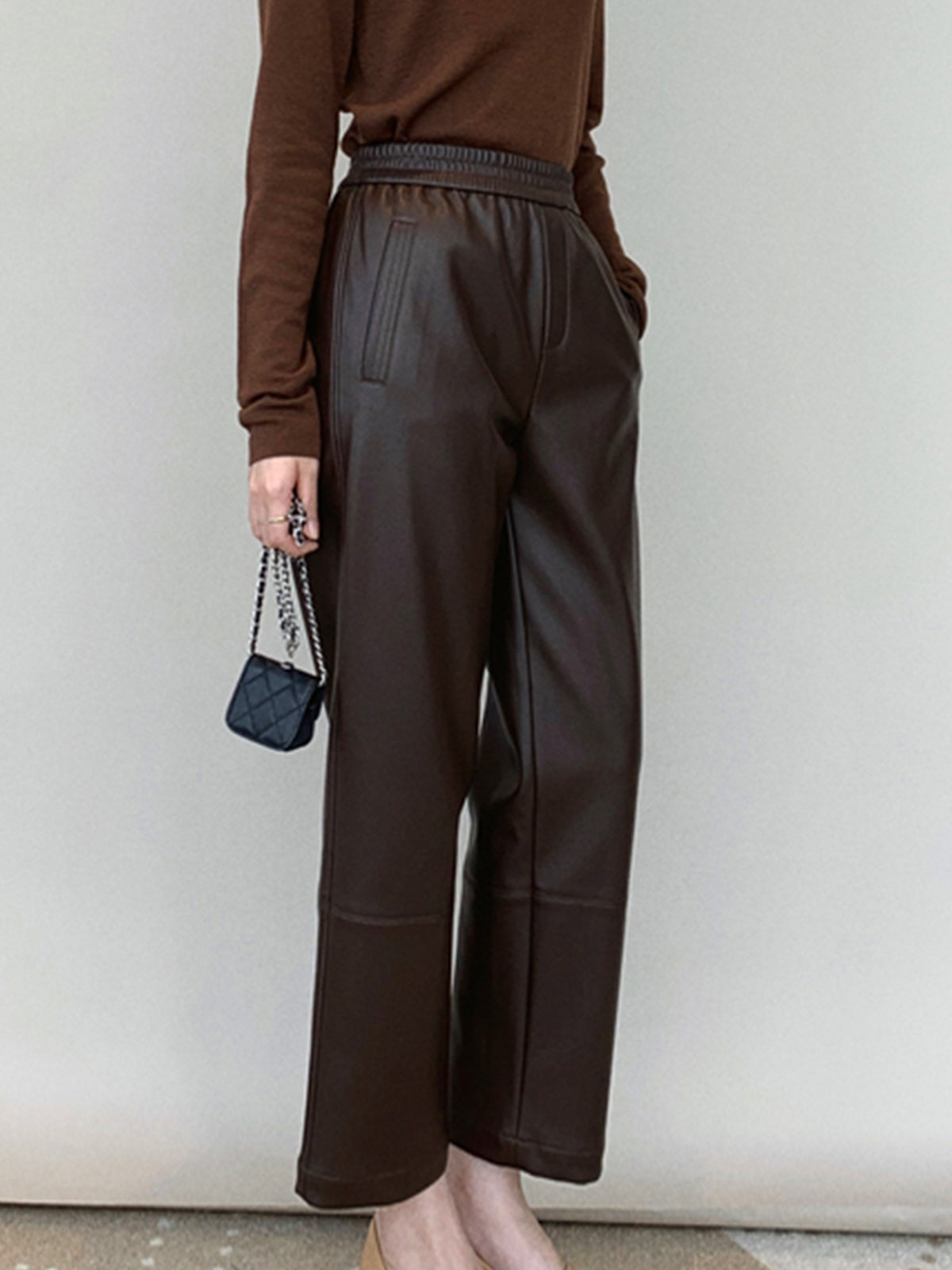 Faux Leather Fleece Lined Straight Leg Pants