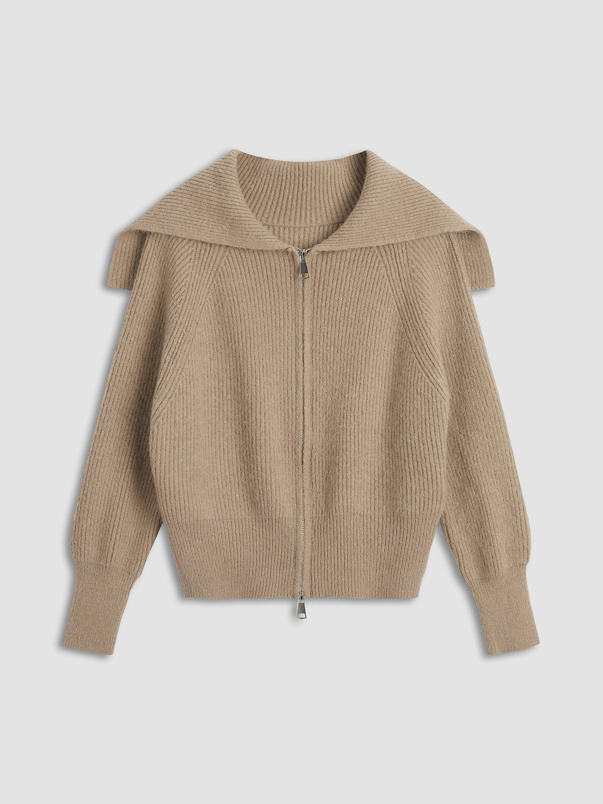 Fluffy Knit Zipper Collared Cardigan