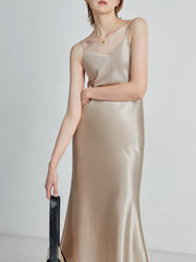 V-Neck Satin Strap Midi Dress