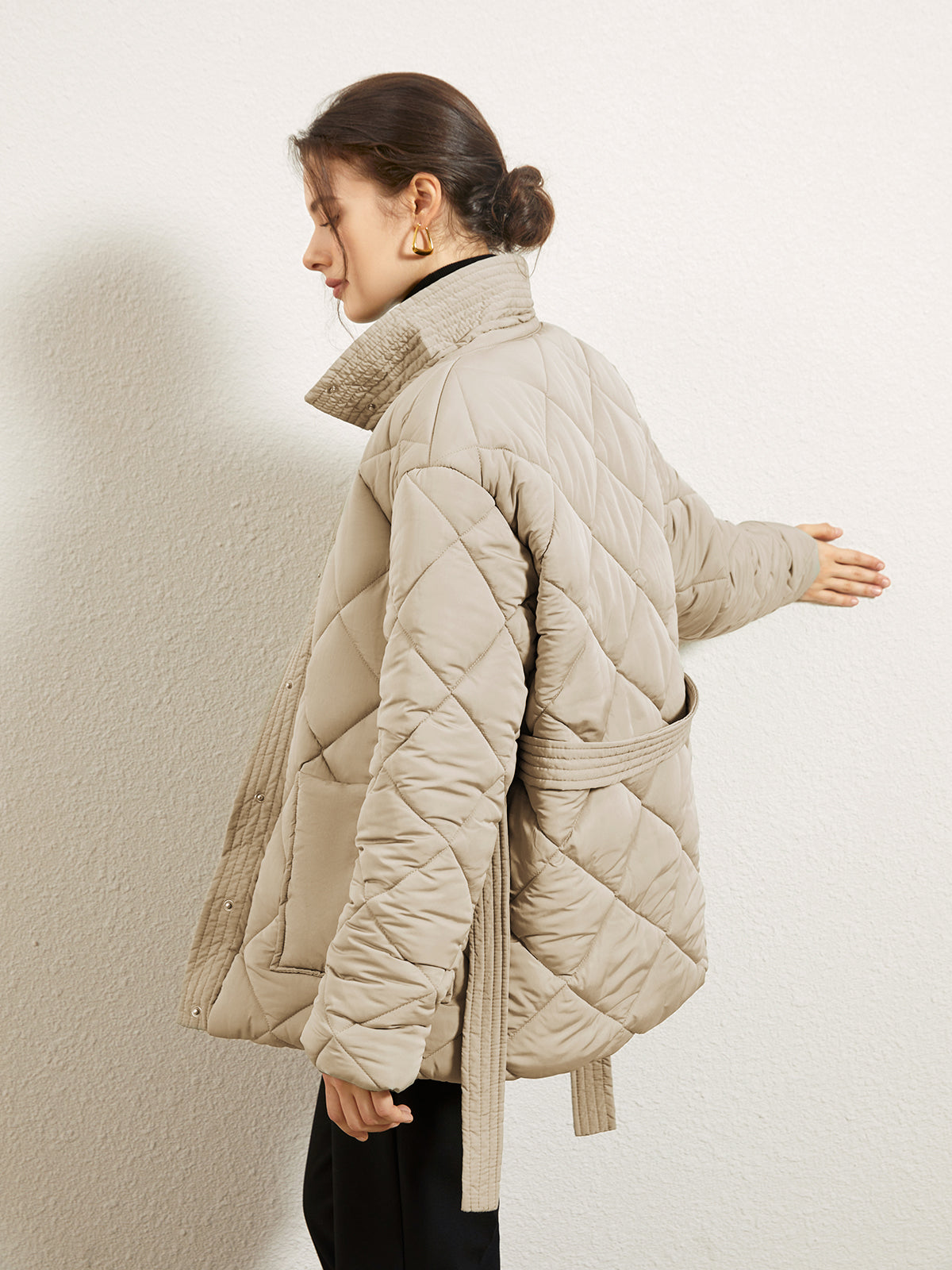 Stand Collar Puffer Quilted Trench Jacket