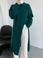 Emerald Green Slit Long Sweater