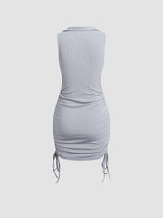 V-Neck Drawstring Bodycon Short Dress