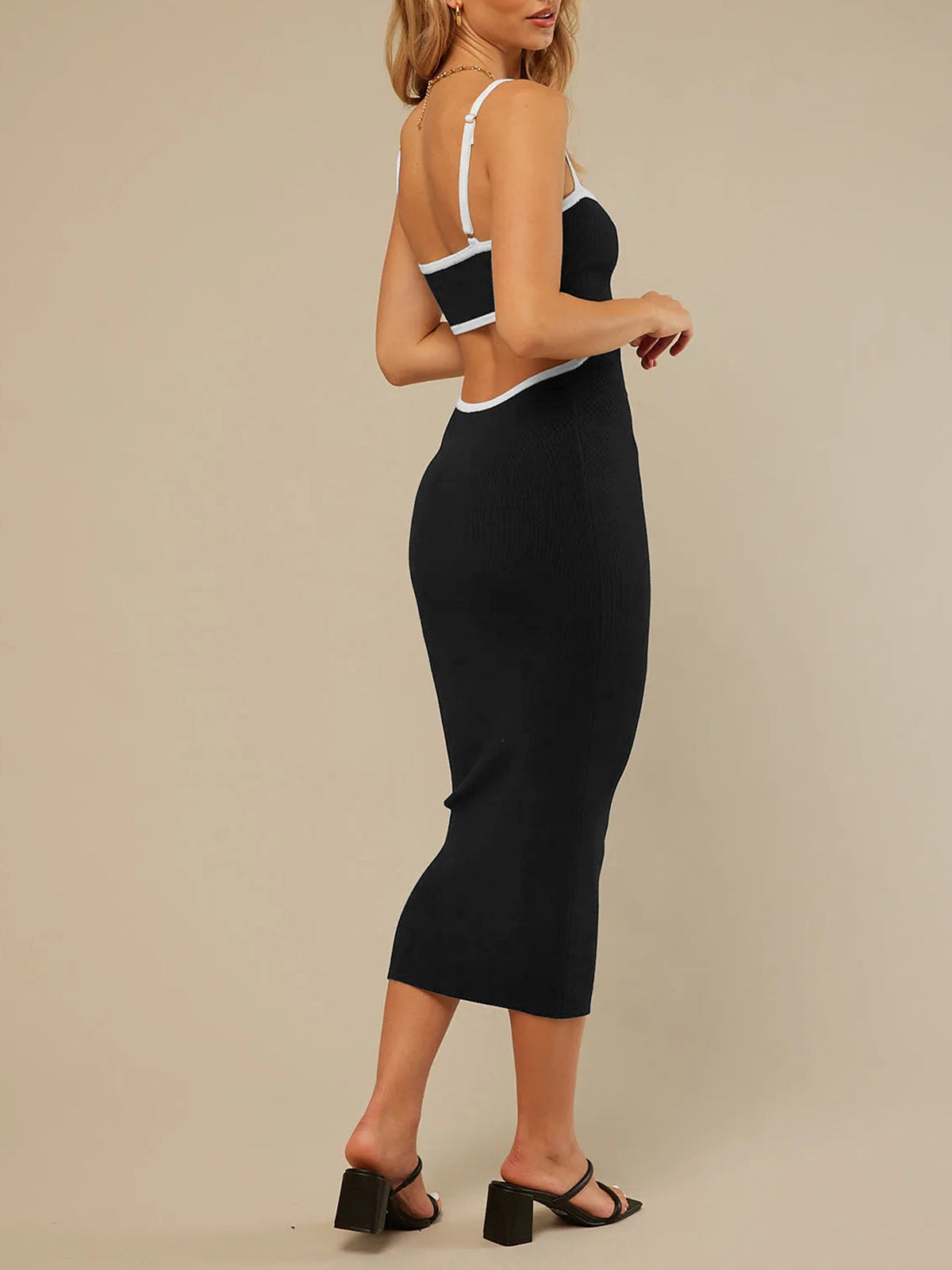 Contrast Trim Back Cutout Long Dress