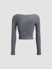 Square Neck Long Sleeve Knit Top