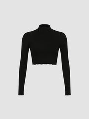 Black Mock Neck Crop Shirt