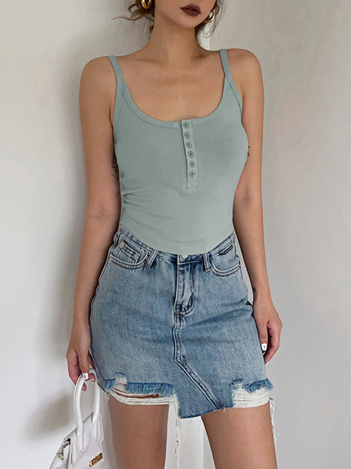 Solid Button Up Cami Top