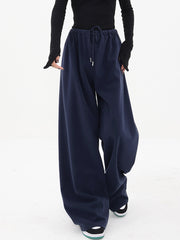 Navy Blue Drawstring Baggy Wide Leg Pants