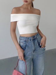 Mulberry Off Shoulder Crop Knit Top