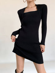 Square Neck Ribbed Sweater Dress