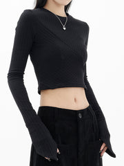 Textured Long Sleeve Crop Shirt