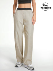 High Waisted Relaxed Fit Straight Leg Trousers With Athletic Waistband