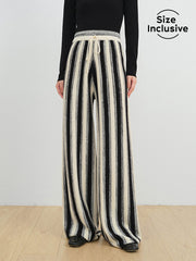 Stripe Drawstring Knitted Wide Leg Pants