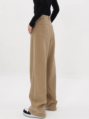 Solid Corduroy Baggy Wide Leg Pants