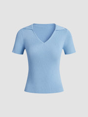 Sky Blue Collared Ribbed Shirt