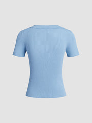 Sky Blue Collared Ribbed Shirt