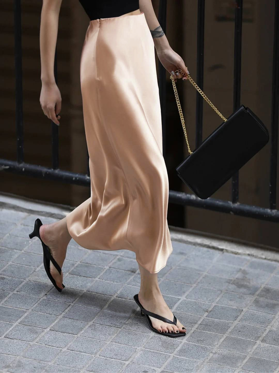 Creamy Cappuccino Satin Midi Skirt