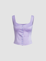 Mauve Button Front Contour Sleeveless Top