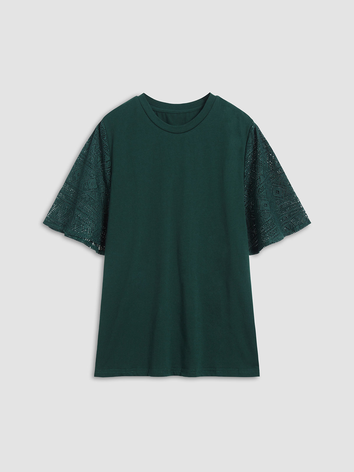 Emerald Green Contrast Lace Flutter Sleeve T-Shirt