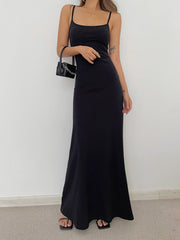 Solid Flowy Strap Long Dress