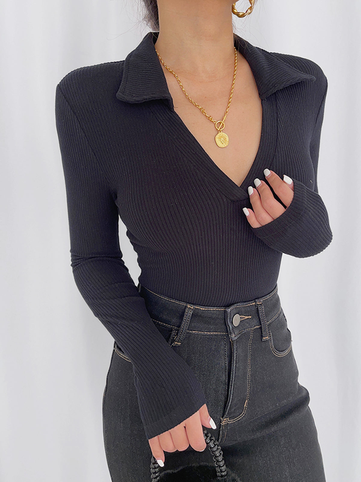 Collared V-Neck Polo Bodysuit