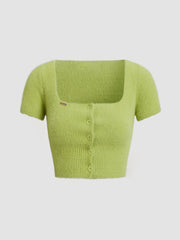 Spring Melody Square Neck Crop Knit Top