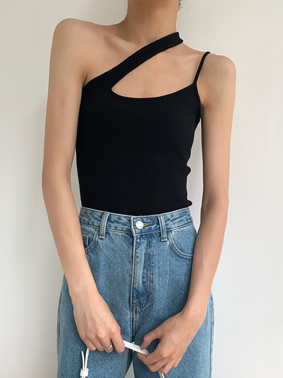 Asymmetrical Halter Strap Cami Top